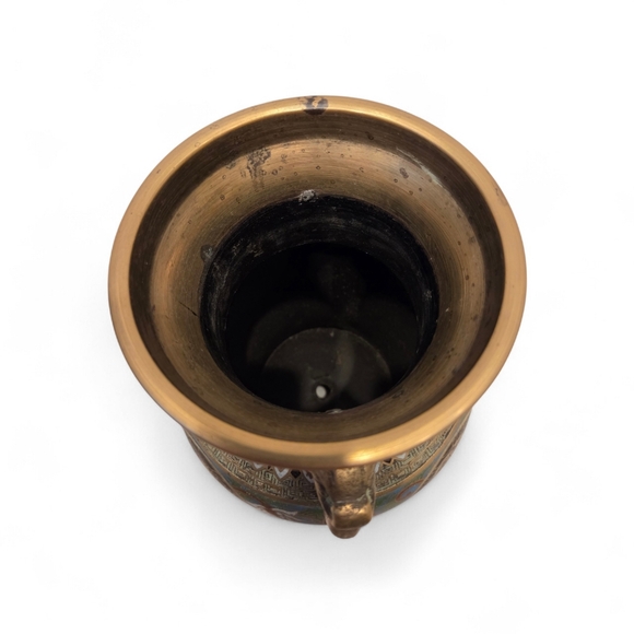 Vintage Chinese Cloisonné Enamel Dragon Urn Vase Censer 13” Brass 2 Handle - Picture 5 of 6
